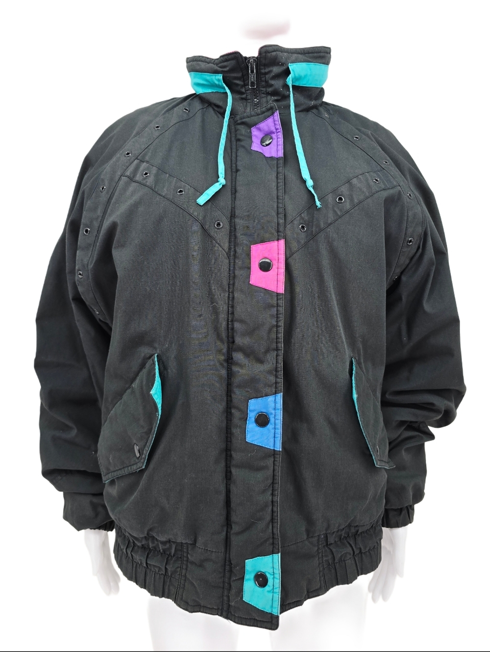 Vintage 80's Men's Colorblock Coat Black Size L